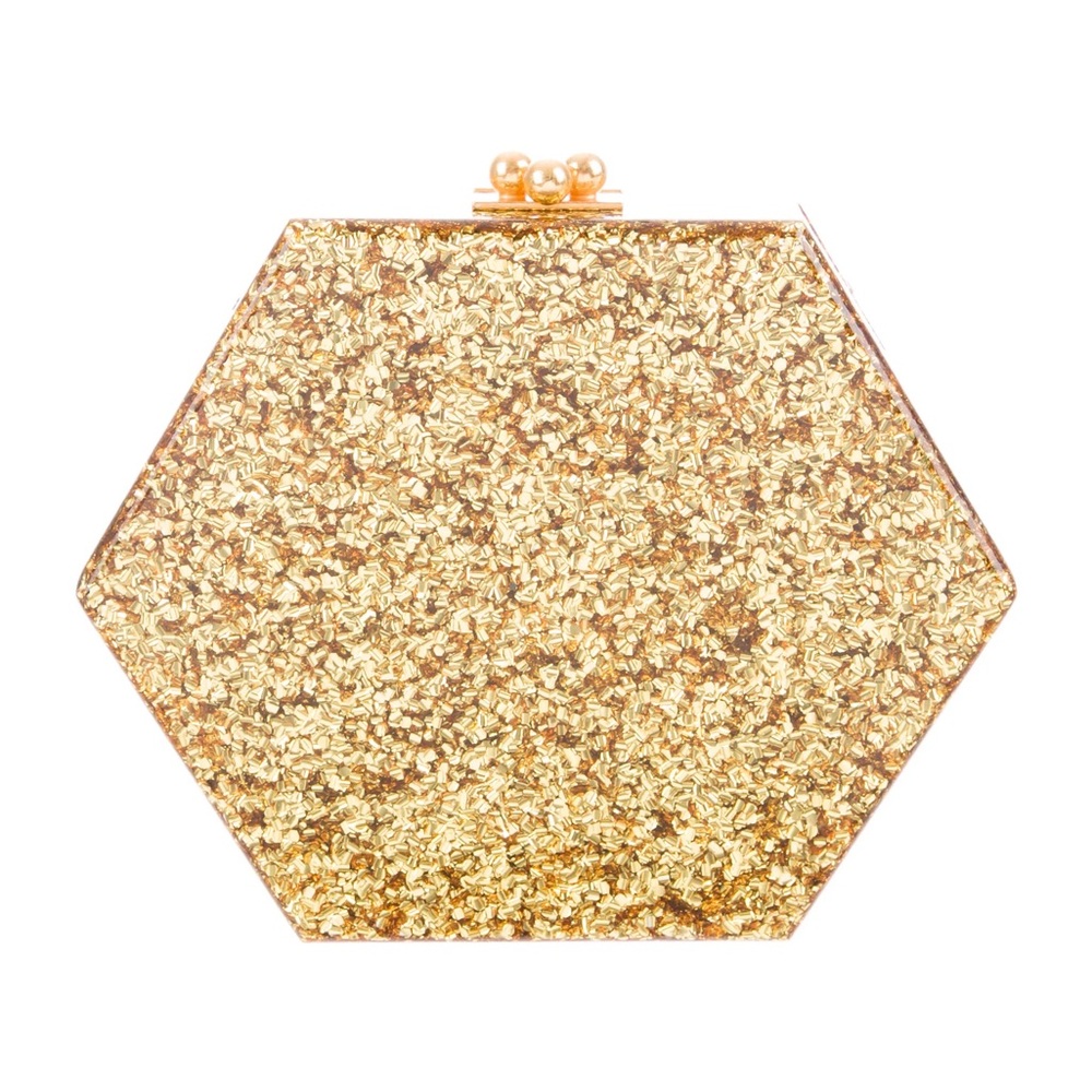 Edie Parker Gold Flames Macy Hexagonal Clutch - Picture 5 of 7